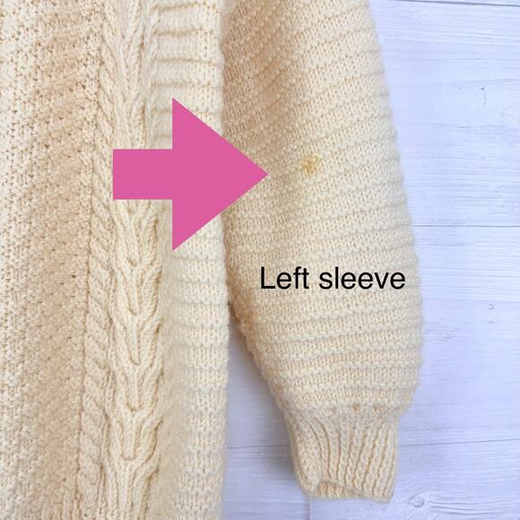 Blarney Woollen Mills Handknit Aran Sweater M 100% Wool Cream Ireland Fisherman - Picture 4 of 13